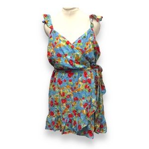 LC Lauren Conrad Women’s Plus Sleeveless Ruffle Strap Wrap Mini Dress